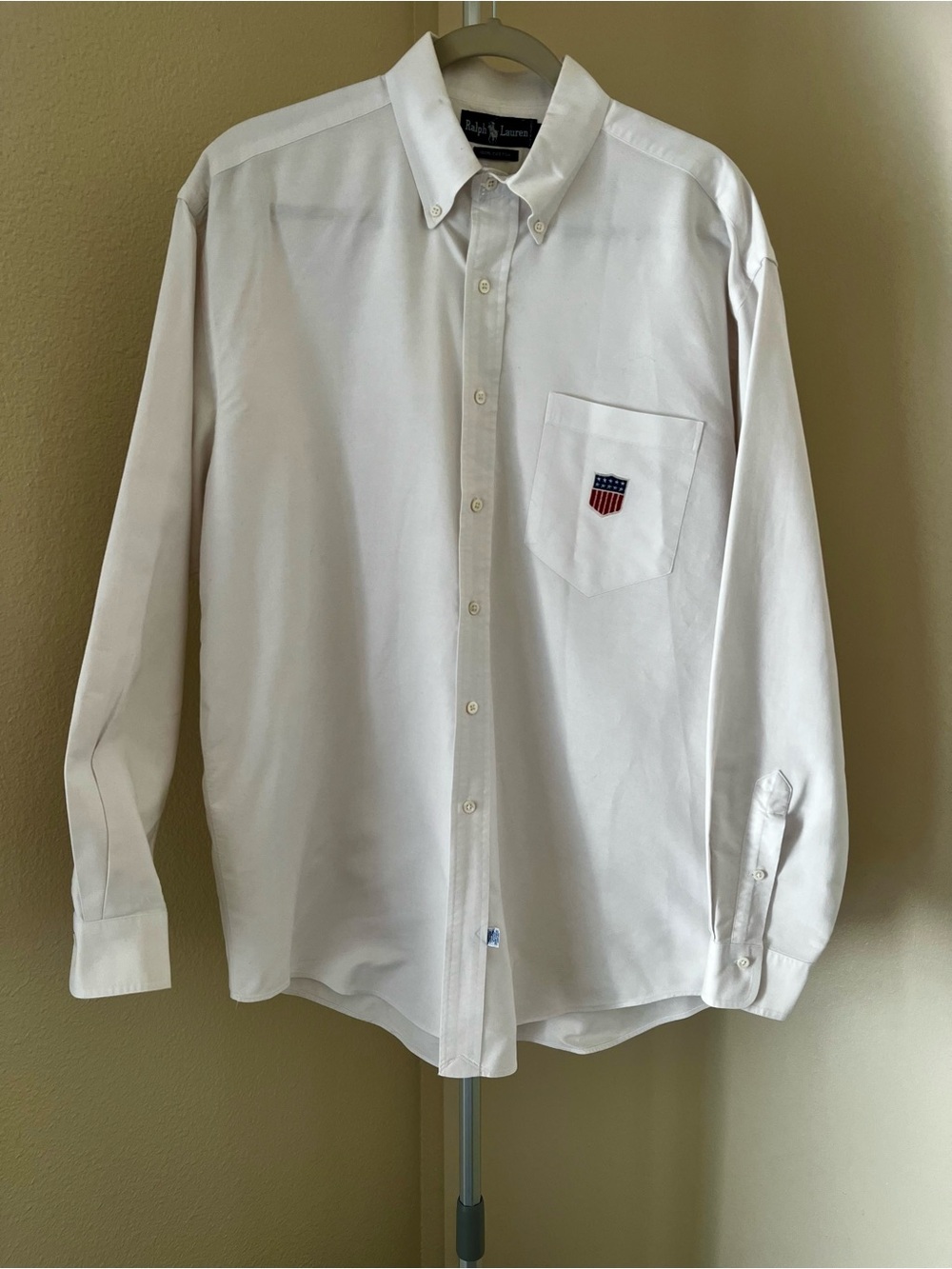 Vintage Ralph Lauren USA Olympic Crest Shield White Oxford Shirt Size L